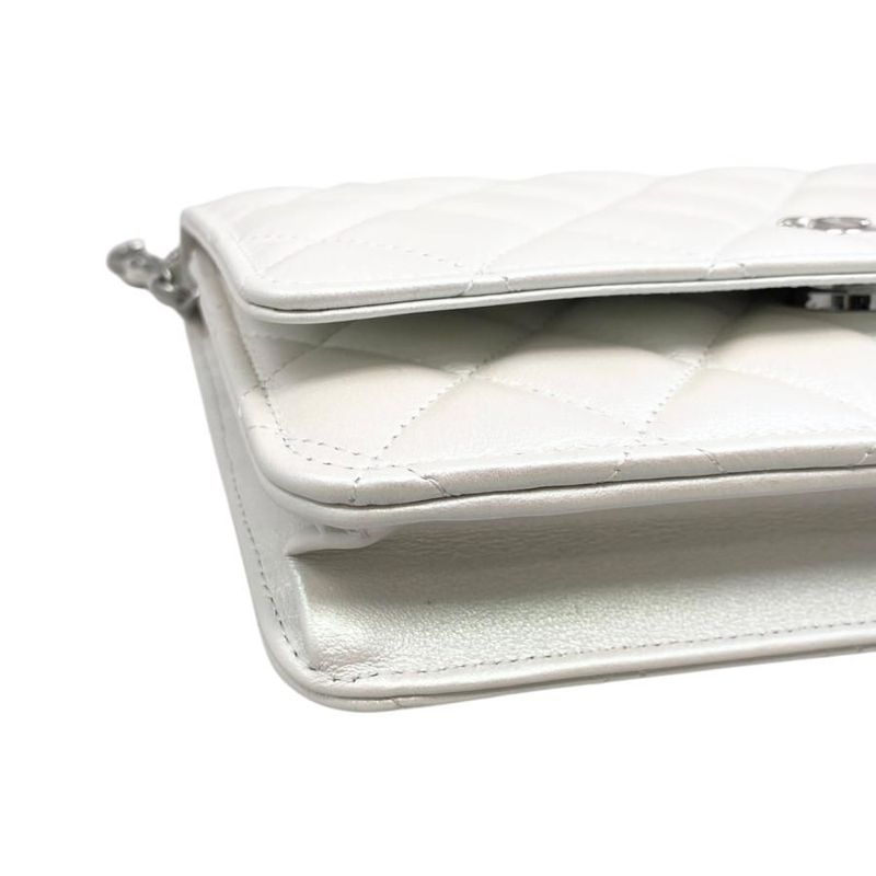 Chanel Shoulder Bag Ribbon Chain Wallet Matelasse Lambskin Coco Mark Pearly