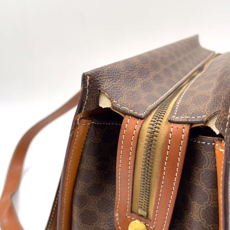 Celine Macadam Leather X PVC Brown Shoulder Bag Gold