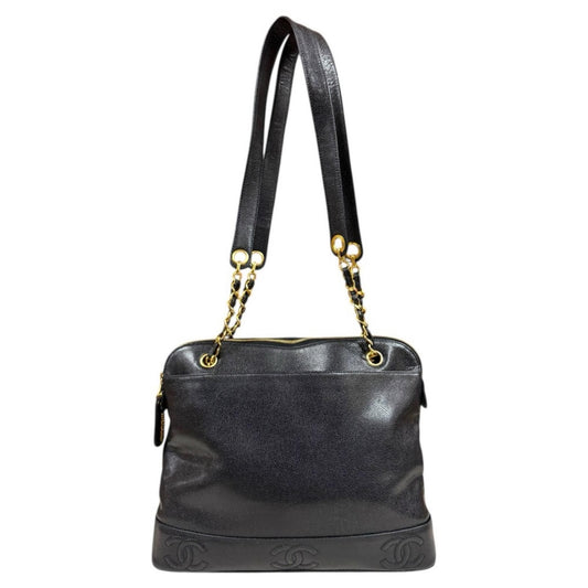 Chanel CC Logo Tote Caviar Leather Black
