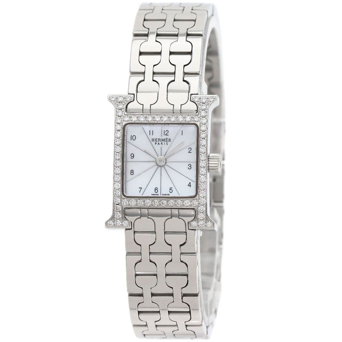 Hermes Watch Mini Diamond SS White Shell