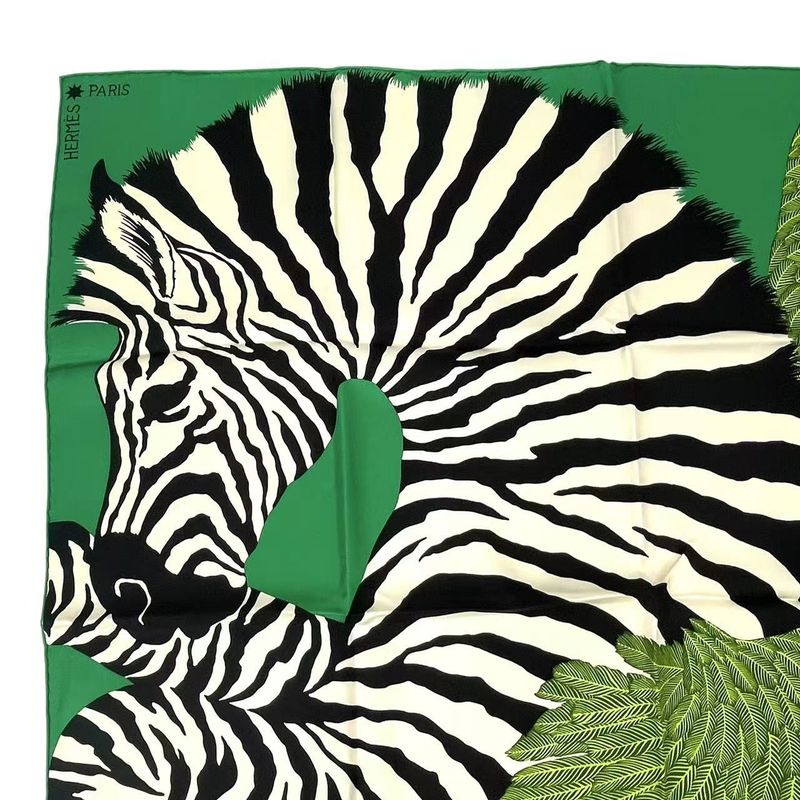 Hermes Carre 90 Zebra Pegasus Scarf Green Silk