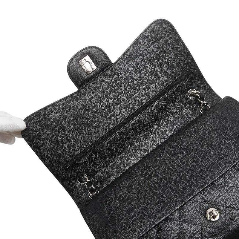 Chanel Coco Mark Matelasse 30 Double Flap Chain Shoulder Bag Black Caviar Skin
