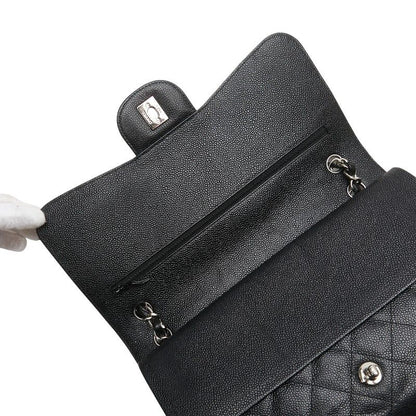 Chanel Coco Mark Matelasse 30 Double Flap Chain Shoulder Bag Black Caviar Skin