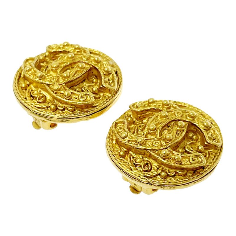 Chanel GP Coco Mark Round Earrings Gold 306153 Earrings