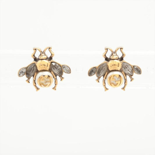 Gucci Interlocking G Bee Earrings GP Rhinestone Faux Pearl