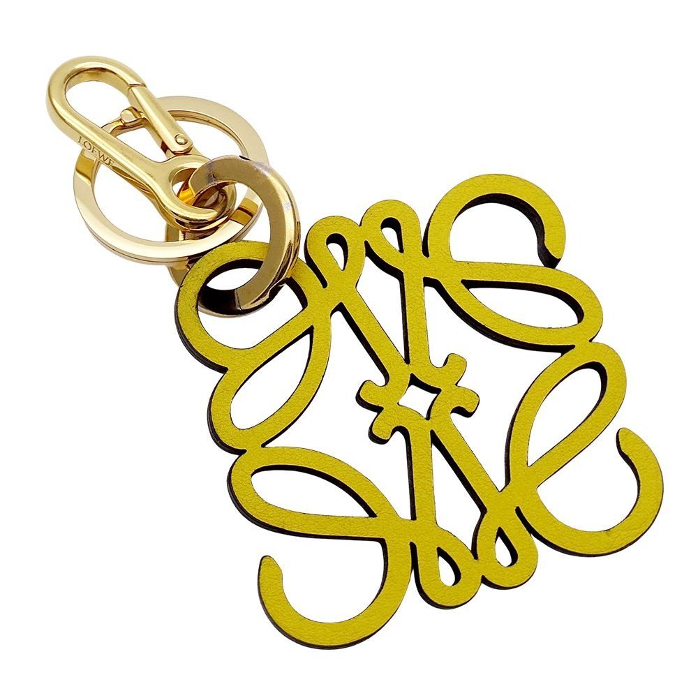Loewe Key Ring Key Holder Bag Charm Anagram Leather Yellow
