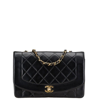 Chanel Matelasse Diana 25 Coco Mark Crossbody Chain Shoulder Bag Black Lambskin