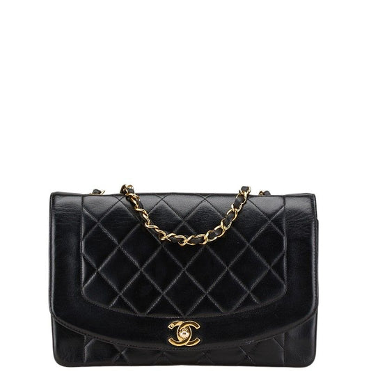 Chanel Matelasse Diana 25 Coco Mark Crossbody Chain Shoulder Bag Black Lambskin