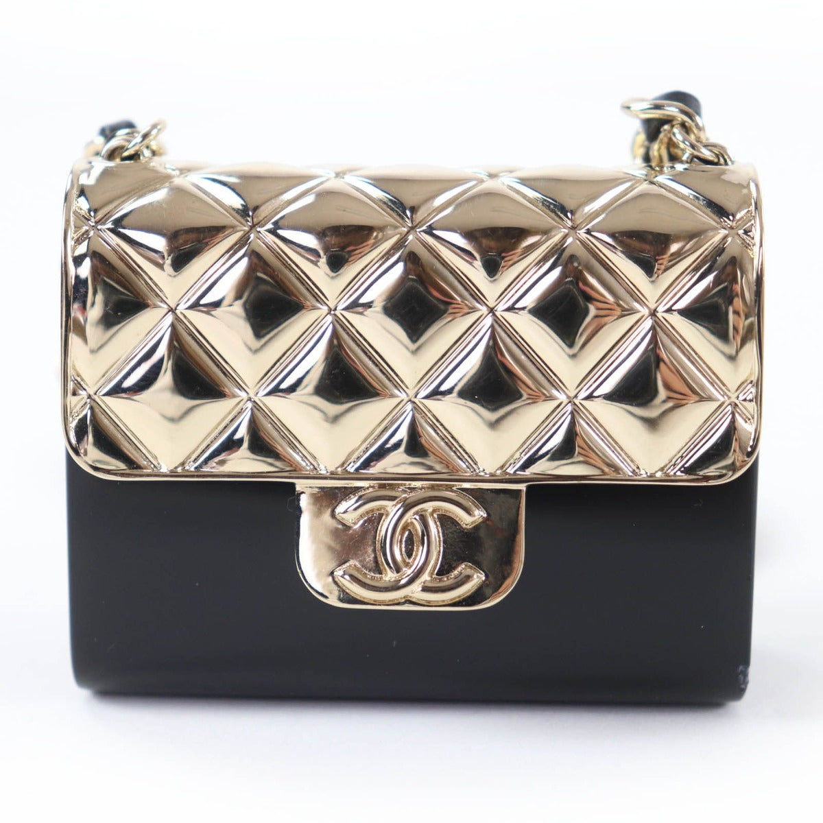 Chanel Quilted Bag Motif CC Logo Pircas Leather Chain Necklace Black