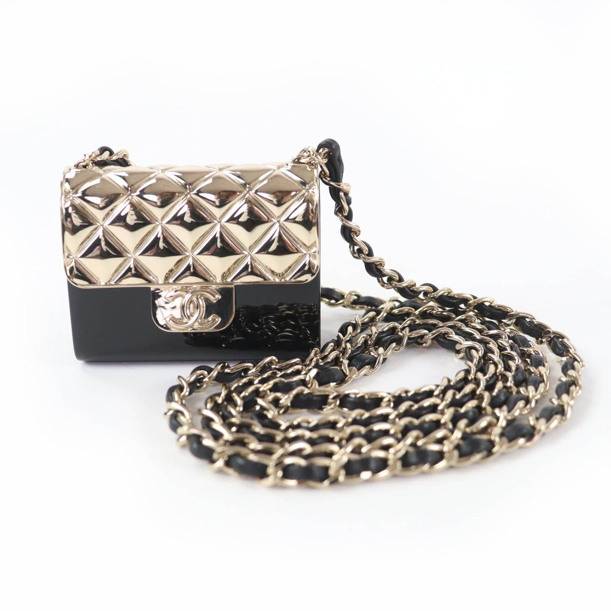 Chanel Quilted Bag Motif CC Logo Pircas Leather Chain Necklace Black — view 5