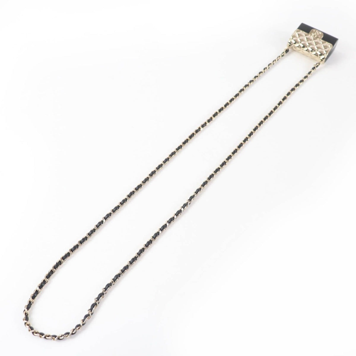Chanel Quilted Bag Motif CC Logo Pircas Leather Chain Necklace Black — view 6