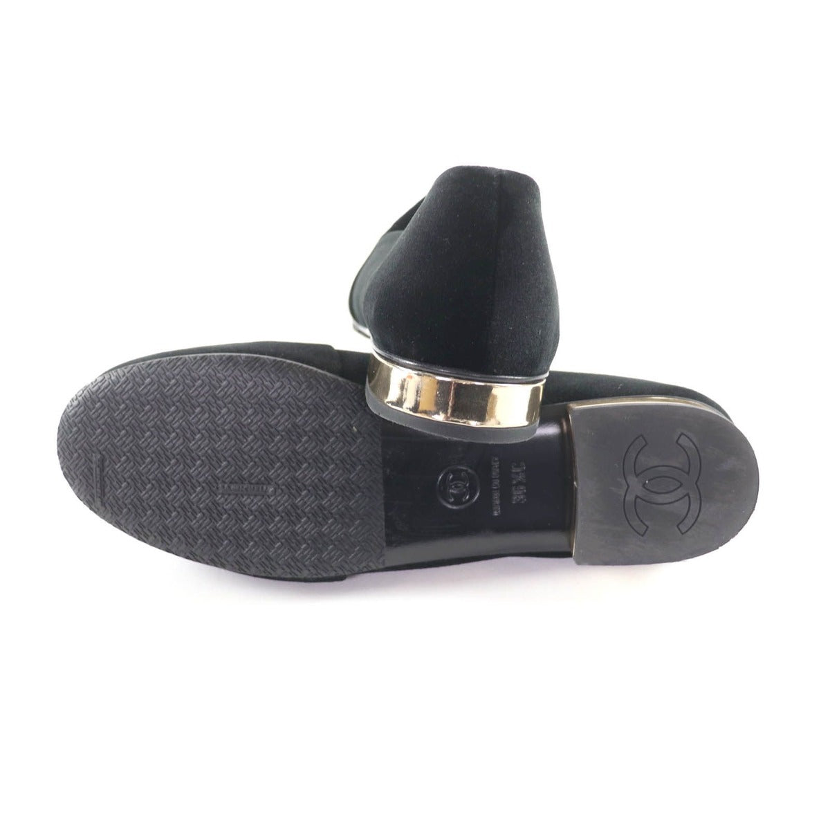 Chanel 23K Velour CC Logo Almond Toe Loafers Flat Shoes Black 36.5 — view 6