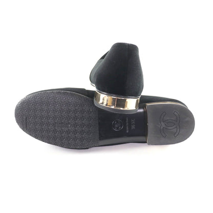 Chanel 23K Velour CC Logo Almond Toe Loafers Flat Shoes Black 36.5 — view 6