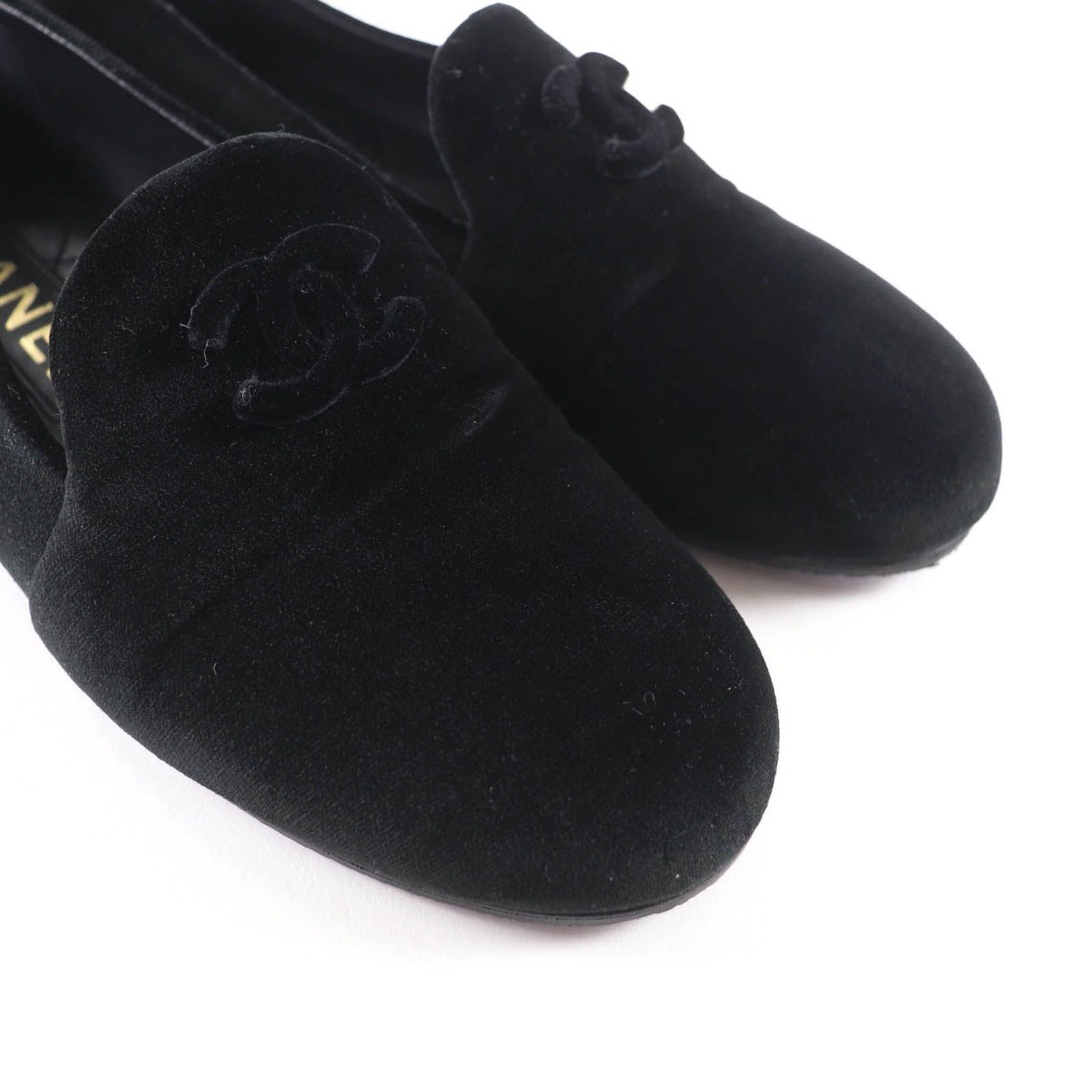 Chanel 23K Velour CC Logo Almond Toe Loafers Flat Shoes Black 36.5 — view 7