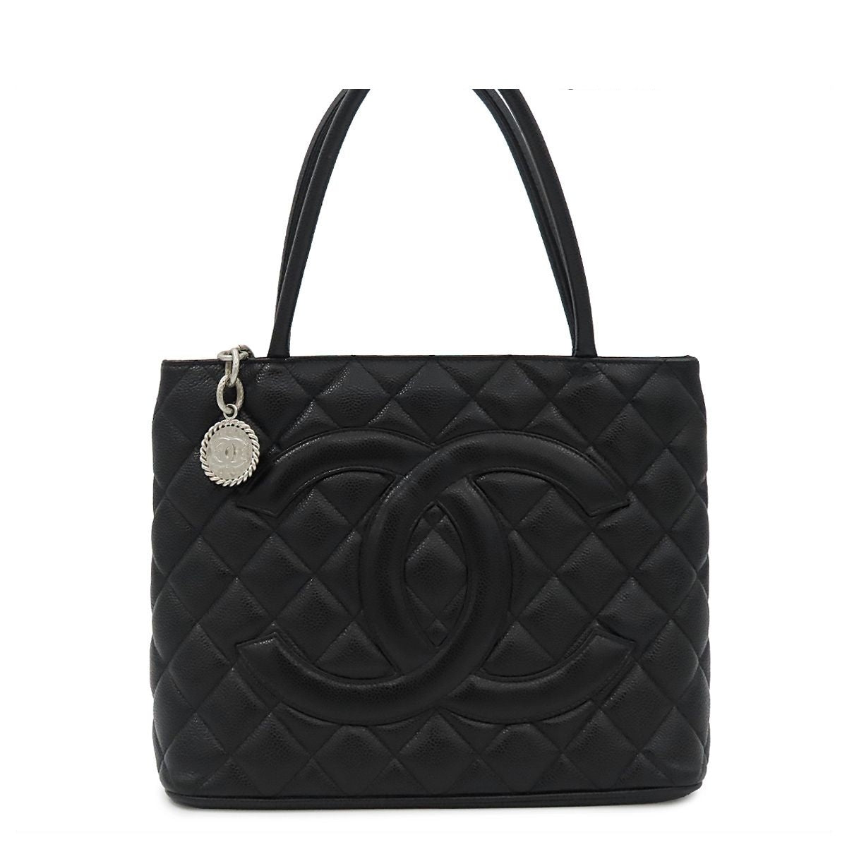Chanel Reissue Tote Bag Quilted CC Logo Black Silver Caviar Leather