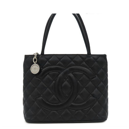 Chanel Reissue Tote Bag Quilted CC Logo Black Silver Caviar Leather