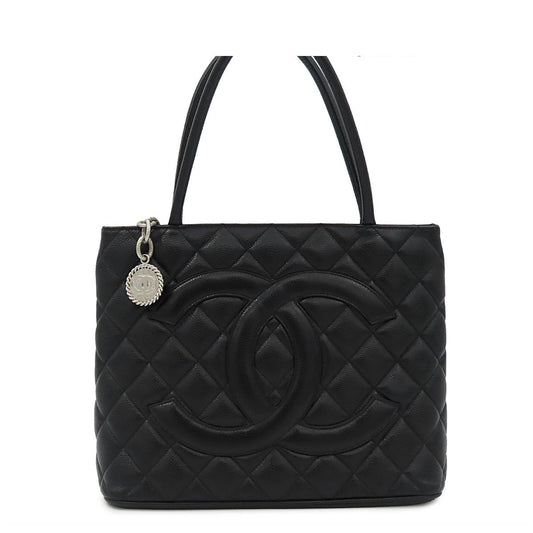 Chanel Reissue Tote Bag Quilted CC Logo Black Silver Caviar Leather