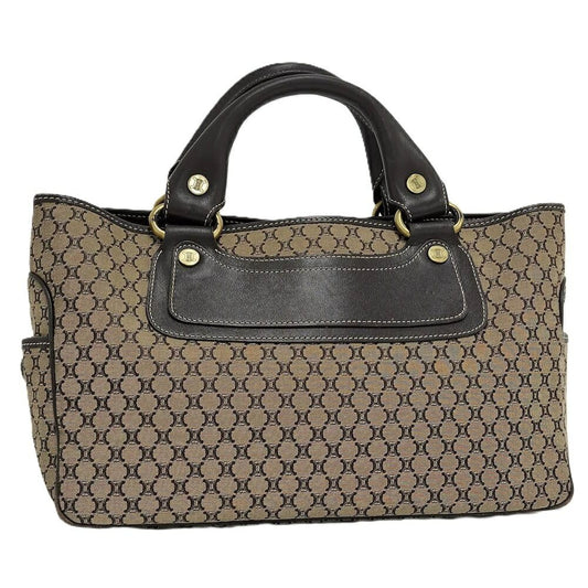 Celine Handbag Macadam Leather Canvas Beige Brown