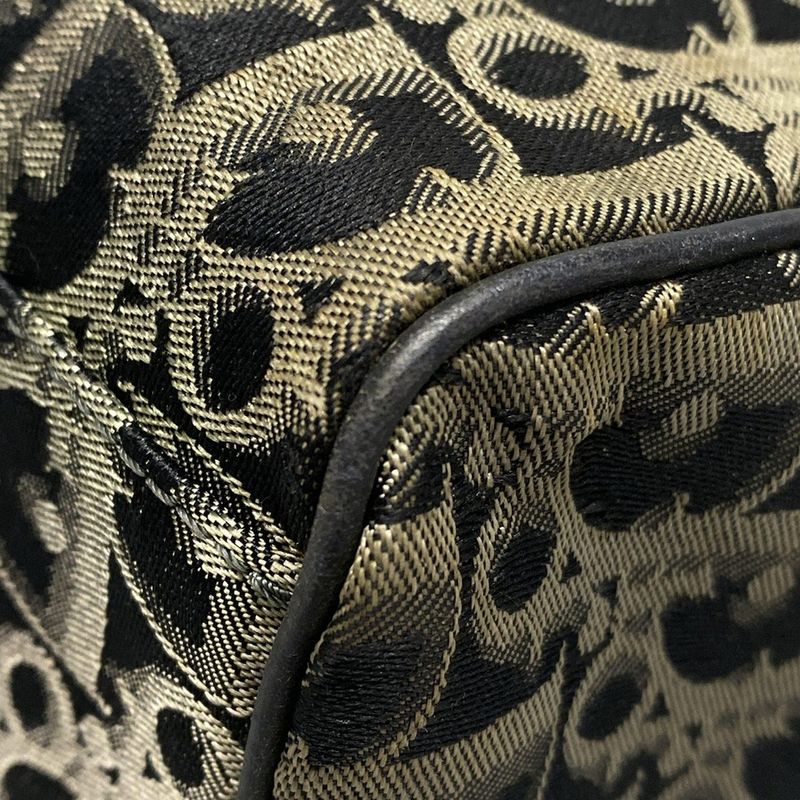 Dior/christian Dior Boston Bag Trotter Black And Gray Beige Leather