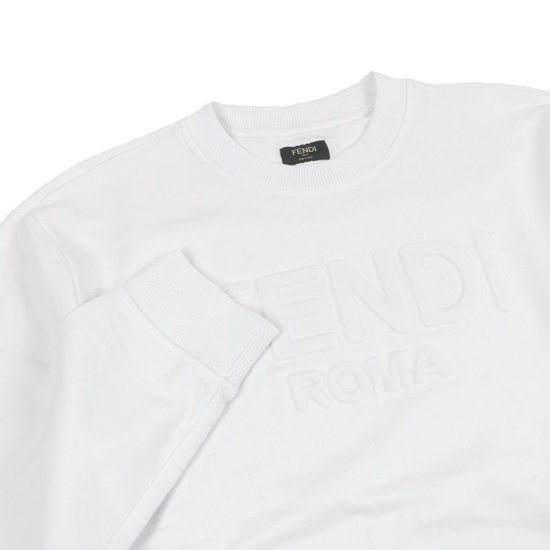 Fendi Fy1079 100% Cotton Logo Embossed Long Sleeve Sweatshirt White XL Made In