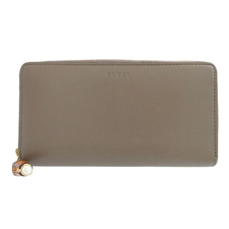 Gucci Bamboo Leather Beige Round Zipper Long Wallet 0319