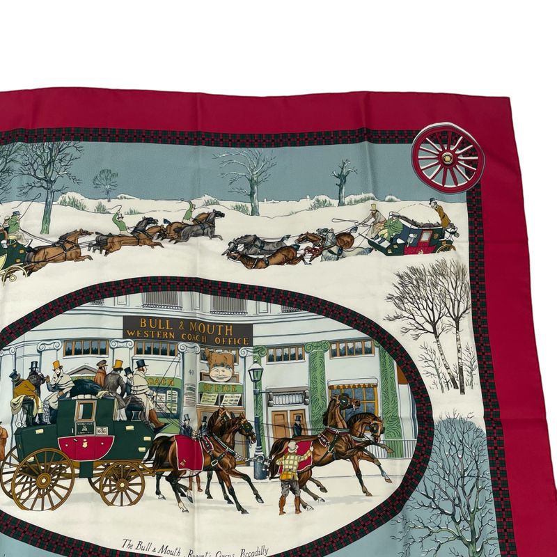 Hermes Carre 90 Postal Coach Lhiver EN Poste Scarf Silk Red