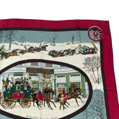Hermes Carre 90 Postal Coach Lhiver EN Poste Scarf Silk Red