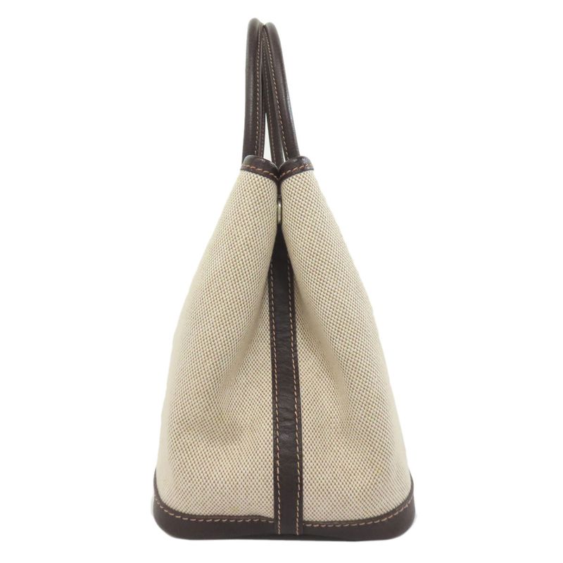 Hermes Garden Party TPM Marron Silver Hardware Handbag Toile Women