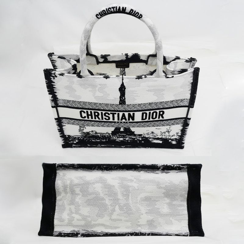 Christian Dior Book Tote Eiffel Tower Monotone Black And White Handbag