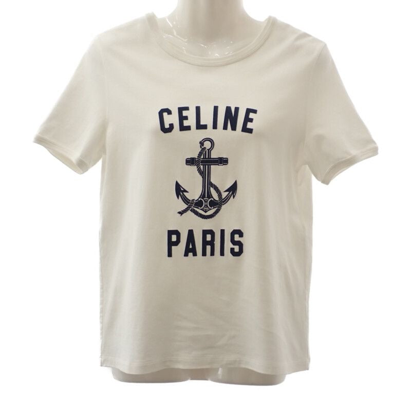 Celine Anchor 70's Crew Neck M 2 X80 D671 Q.01 ma Short Sleeve T-Shirt Cotton White