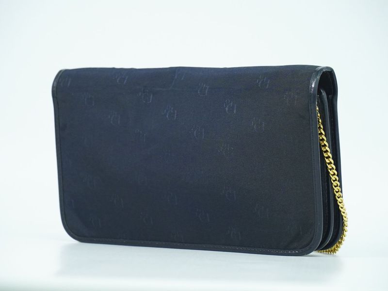 Authentic Christian DIOR Chain Shoulder Bag Canvas Navy Bag Pre-owned [follow-up