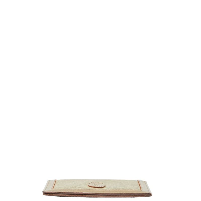 Saint Laurent YSL Logo Card Case Pass Case Beige Leather Canvas Women Saint