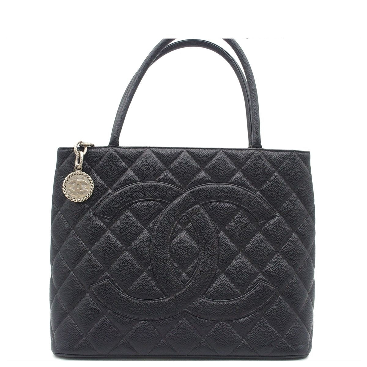 Chanel Reissue Tote Bag CC Logo Quilted Black Silver Caviar Leather