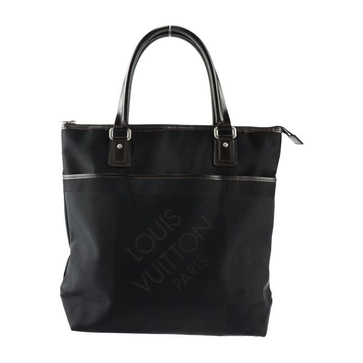 Louis Vuitton Cougar Tote Bag Canvas Leather Black Brown Silver Hardware