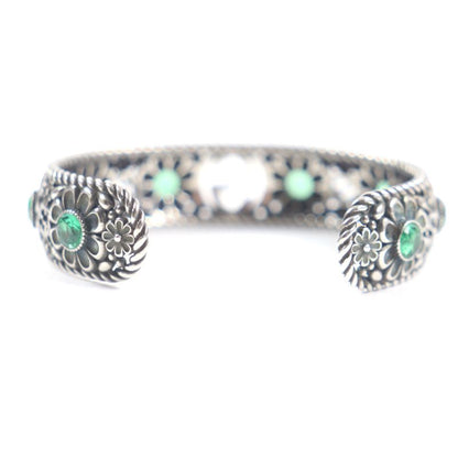 Gucci Crystal Floral Interlocking G Bangle Bracelet Ag925 Silver Green 16 With