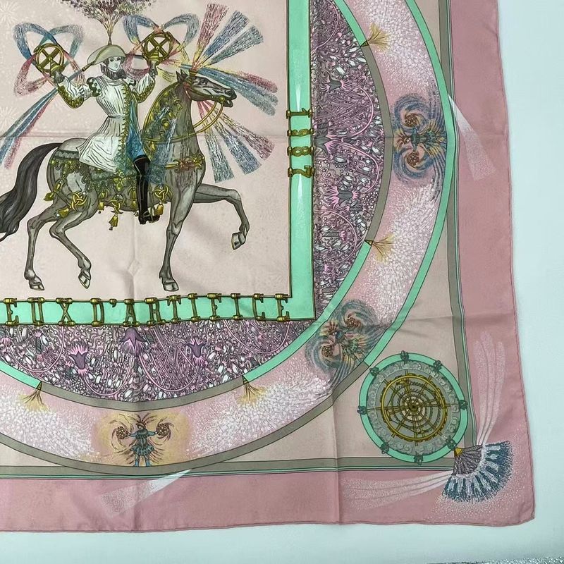 Hermes Carre 90 Silk Scarf FEUX Dartifice Flame Of Skill Pink