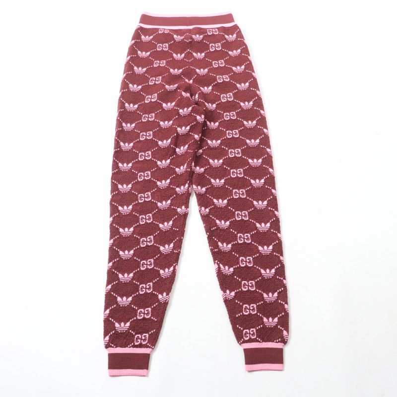 Gucci×adidas 693830 GG Trefoil Wool Jacquard Jogger Pants Bordeaux Pink S Made