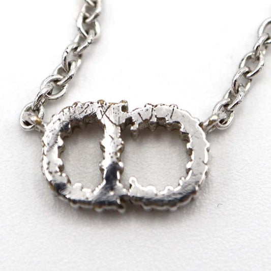 Christian Dior CD Logo Rhinestone Necklace Silver Color Accessories