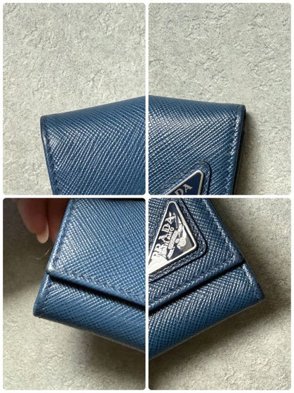 Prada Triangle 6 Continuous Key Case Saffiano Leather Rfid Navy Triangle Logo