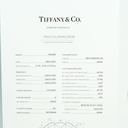 Tiffany & Co By-the-yard 0.19ct Vs1/g/3ex Pt950platinum X Diamond Ladies 2.55g