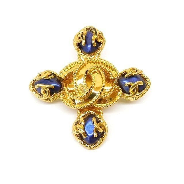 Chanel 95 A Brooch Coco Mark Gold And Blue 7