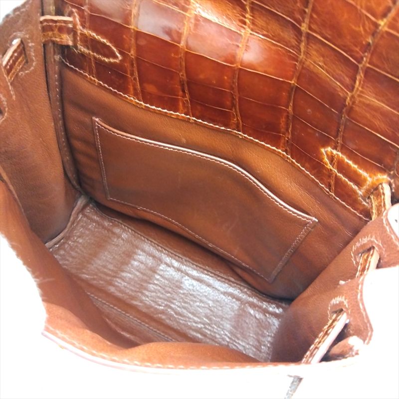 Hermes Kelly Ad PM Backpack Polosus □A Engraved Brown Crocodile Ladies