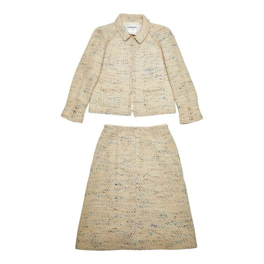 Chanel Jacket Skirt Set Suit Beige Multicolor Tweed