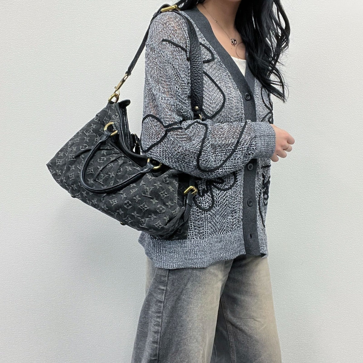 Louis Vuitton Monogram Neo Cabby MM Shoulder Bag Denim Black Vintage