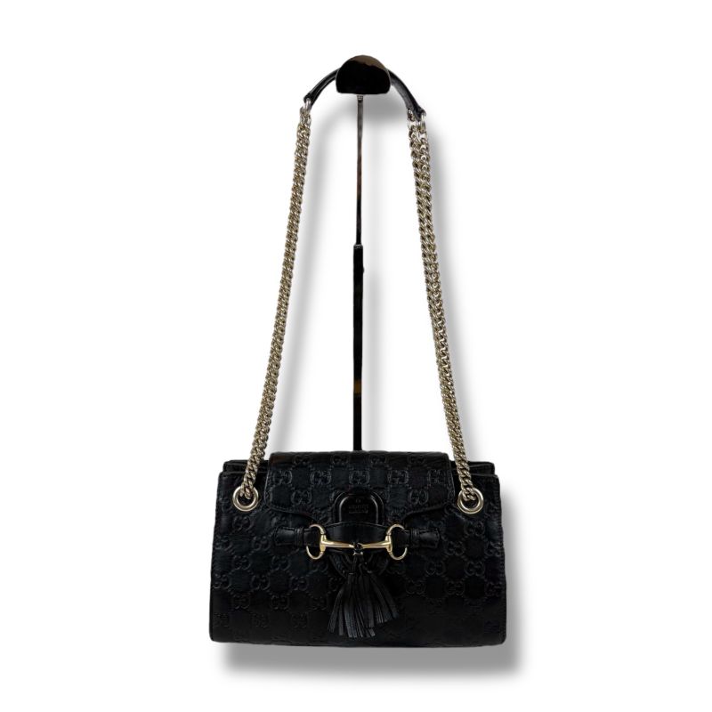 Gucci Chain Mini Shoulder Bag Sima Leather Black 2WAY Tassel Horsebit