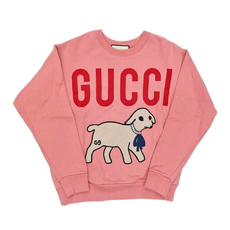 Gucci Sweatshirt Dog Rhinestone XS Pink 100% Cotton Long Sleeve