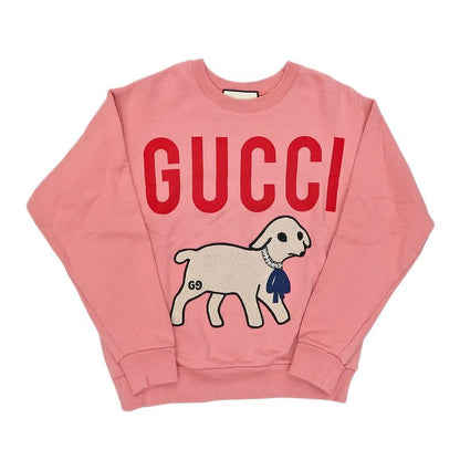 Gucci Sweatshirt Dog Rhinestone XS Pink 100% Cotton Long Sleeve