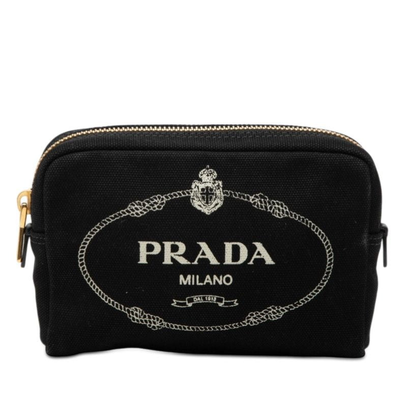 Prada Logo Canapa Mini Pouch Case Black Canvas
