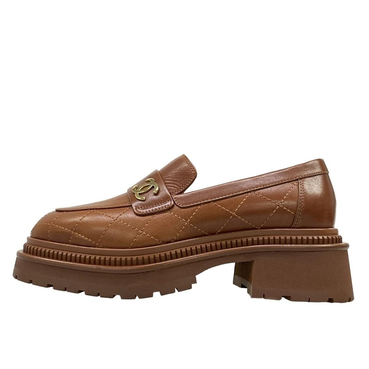 Chanel Loafers 36 C Quilted Brown Gold CC Logo