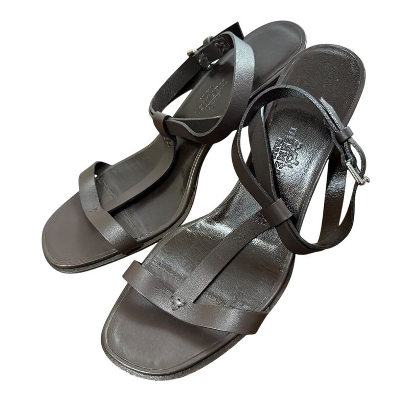 Hermes Leather Strap Sandals Size 36 1/2 Approx 23.5cm (9.25in) Brown Women's